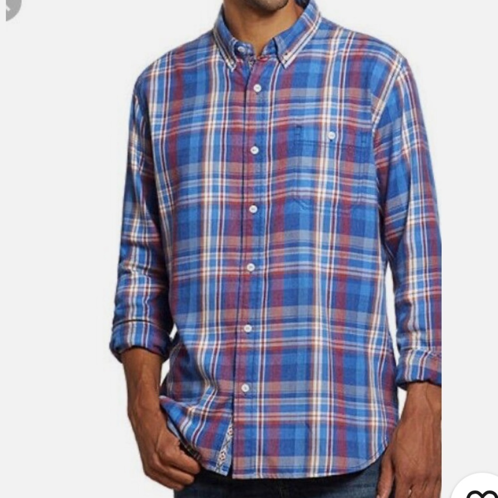 Mens American Threads Sz XL Burn Out Flannel Blue and Red Casual Shirt • NWT!